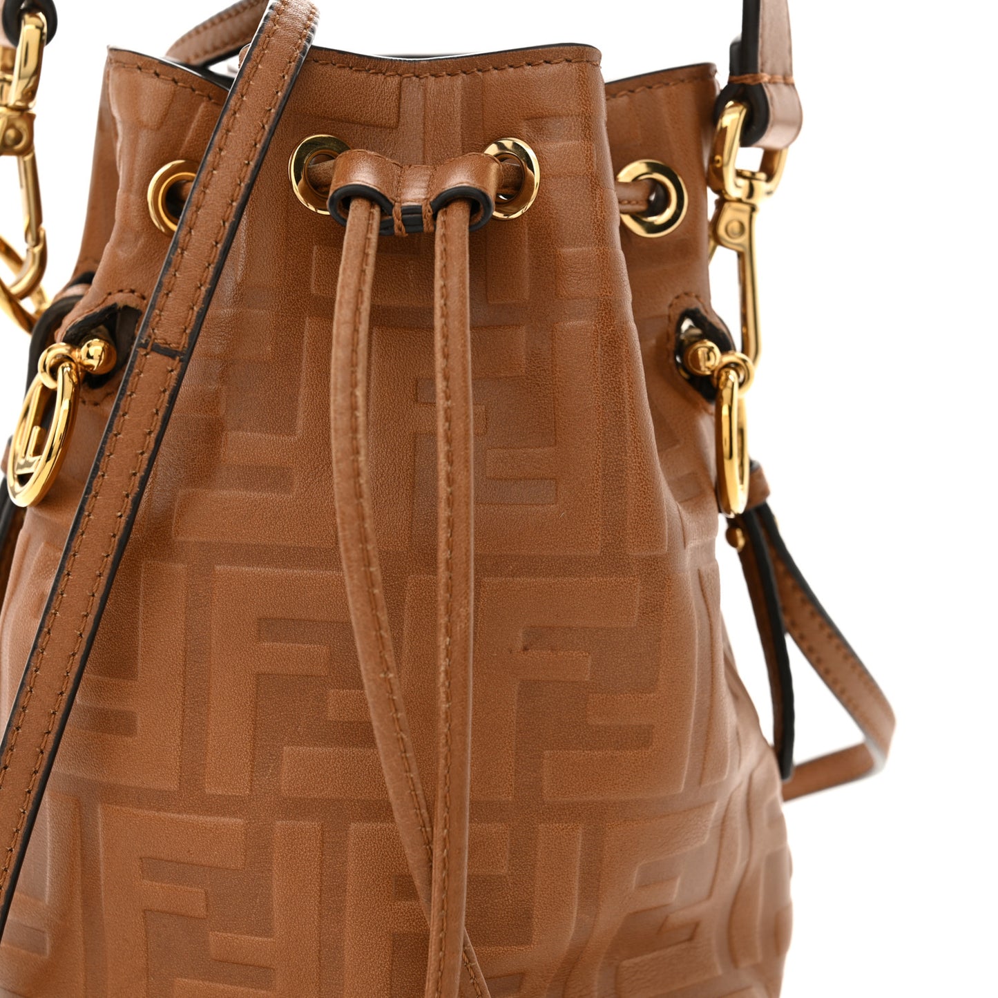 Vitello Cristallo Nature F is Fendi FF 1974 Embossed Mini Mon Tresor Bucket Bag Cuoio