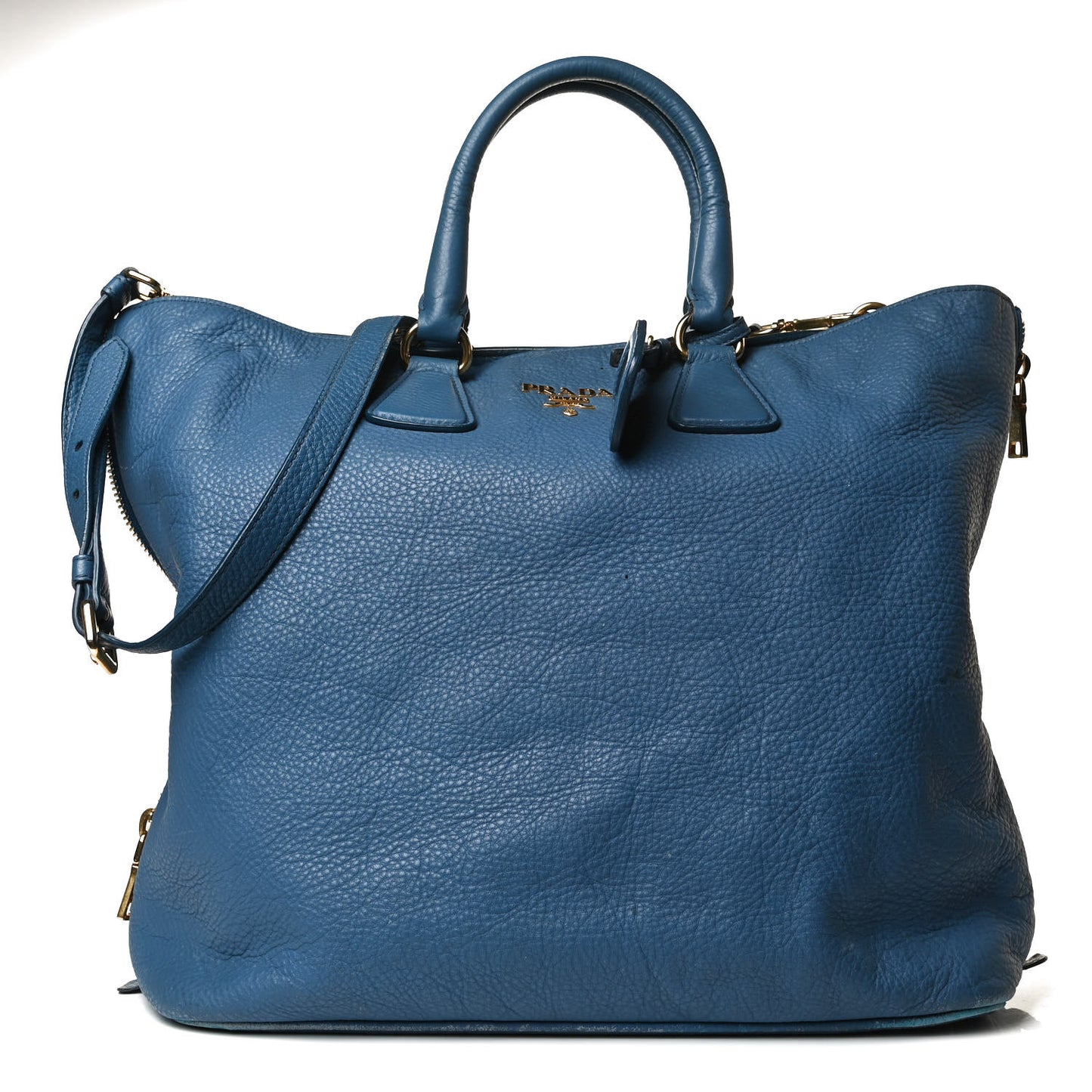 Vitello Daino Side Zip Tote Cobalto
