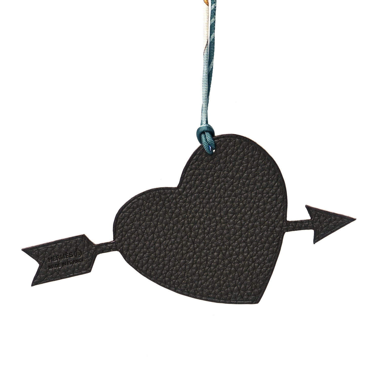 Hermes Togo Epsom Petit H Heart Arrow Bag Charm Chocolate Etoupe 4 of 5
