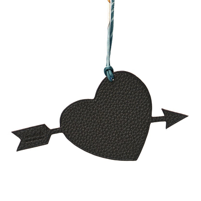 Hermes Togo Epsom Petit H Heart Arrow Bag Charm Chocolate Etoupe 4 of 5