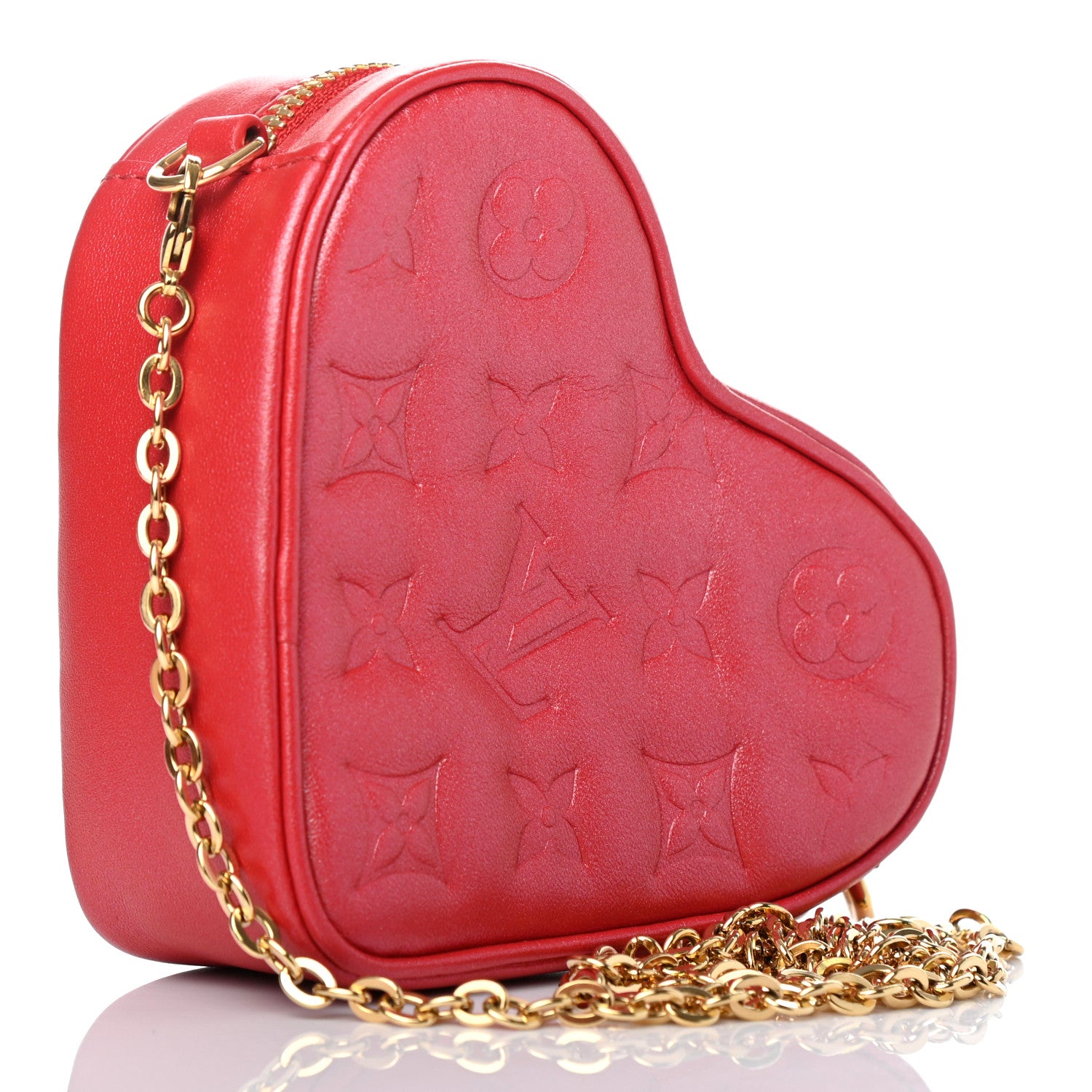 Louis Vuitton Lambskin Embossed Monogram Fall In Love Sac Coeur Heart Chain Bag Lipstick Red 2 of 4