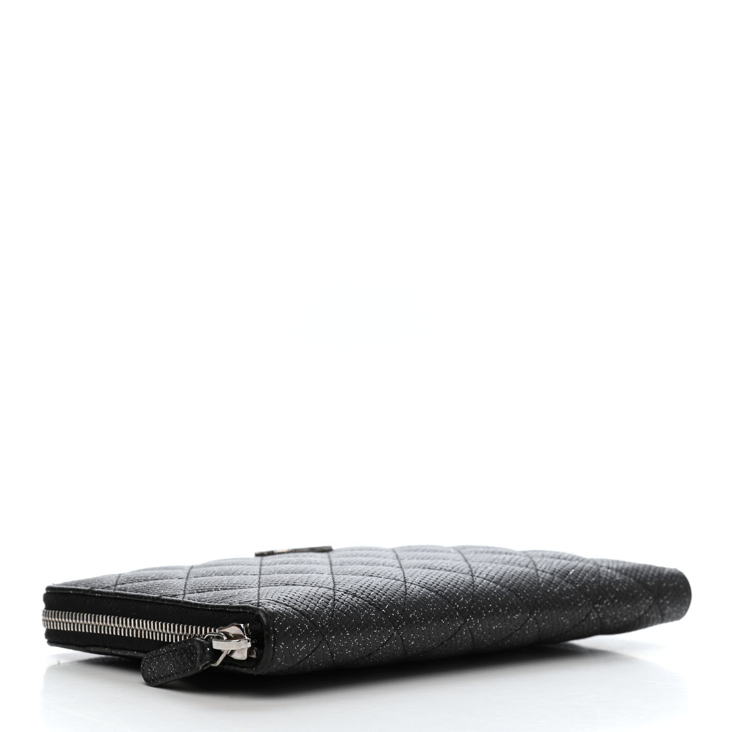 Chanel Glittered Calfskin Quilted Large Gusset Zip Wallet Black 4 of 12