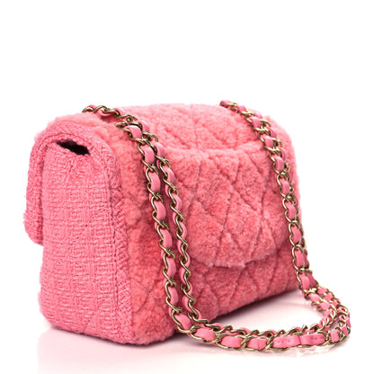 Chanel Shearling Sheepskin Tweed Quilted Single Flap Pink 3 of 11