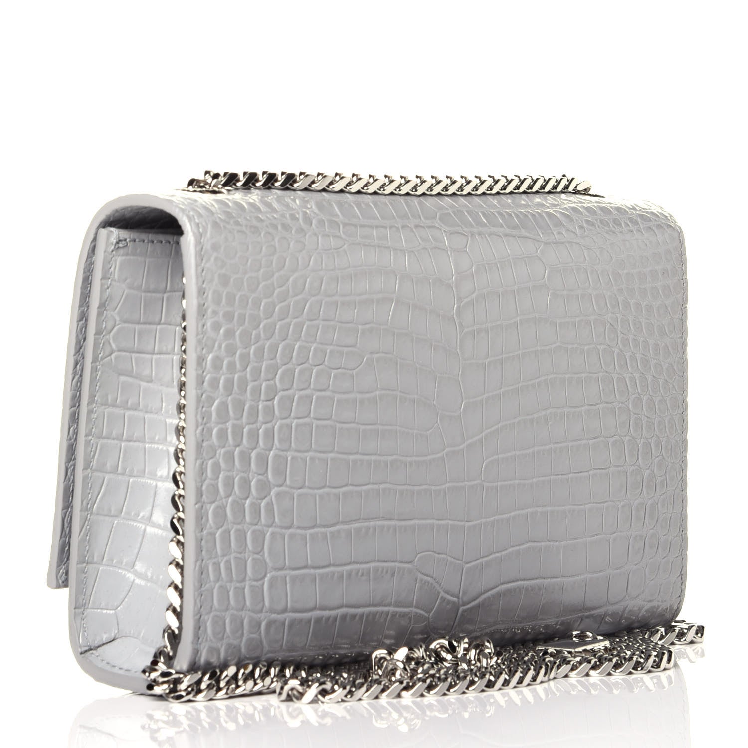 Saint Laurent Croc Calfskin Embossed Small Classic Monogram Kate Tassel Satchel Mouse Grey 3 of 8