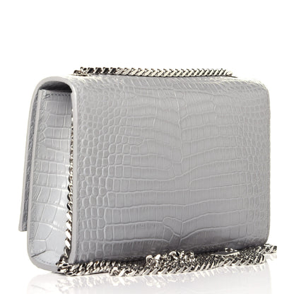 Saint Laurent Croc Calfskin Embossed Small Classic Monogram Kate Tassel Satchel Mouse Grey 3 of 8