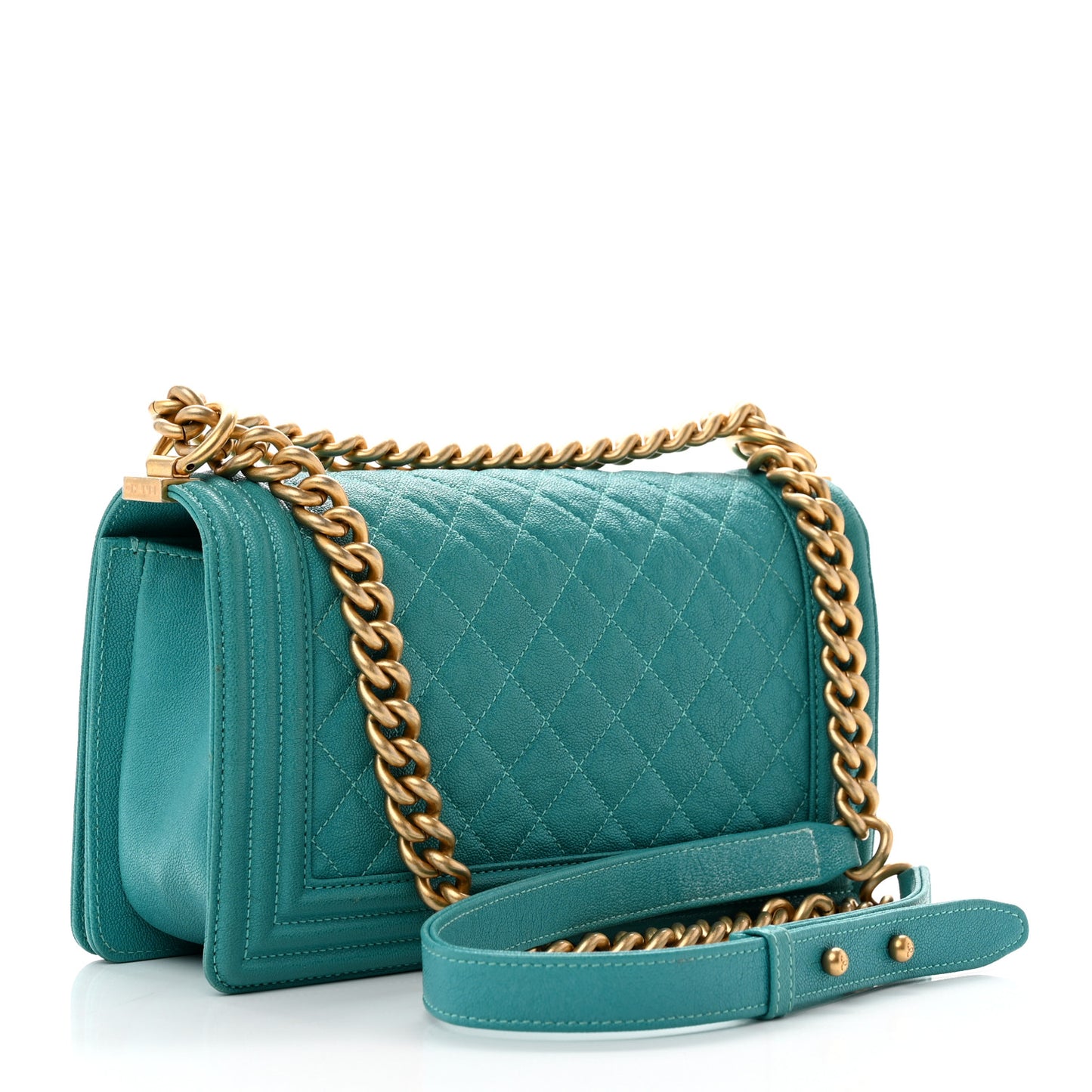 Caviar Quilted Medium Boy Flap Turquoise