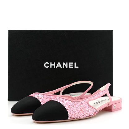 Chanel Sequins Satin Cap Toe CC Slingback Flat 38 Pink Black 9 of 9