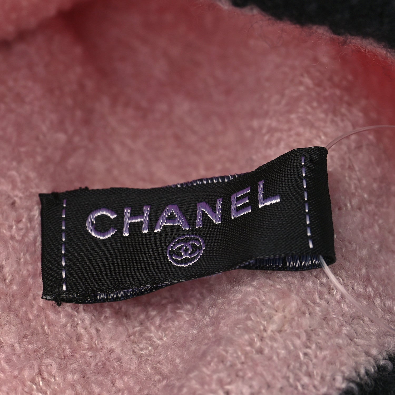 Chanel Cashmere Silk CC Beanie Hat Pink Black 3 of 5