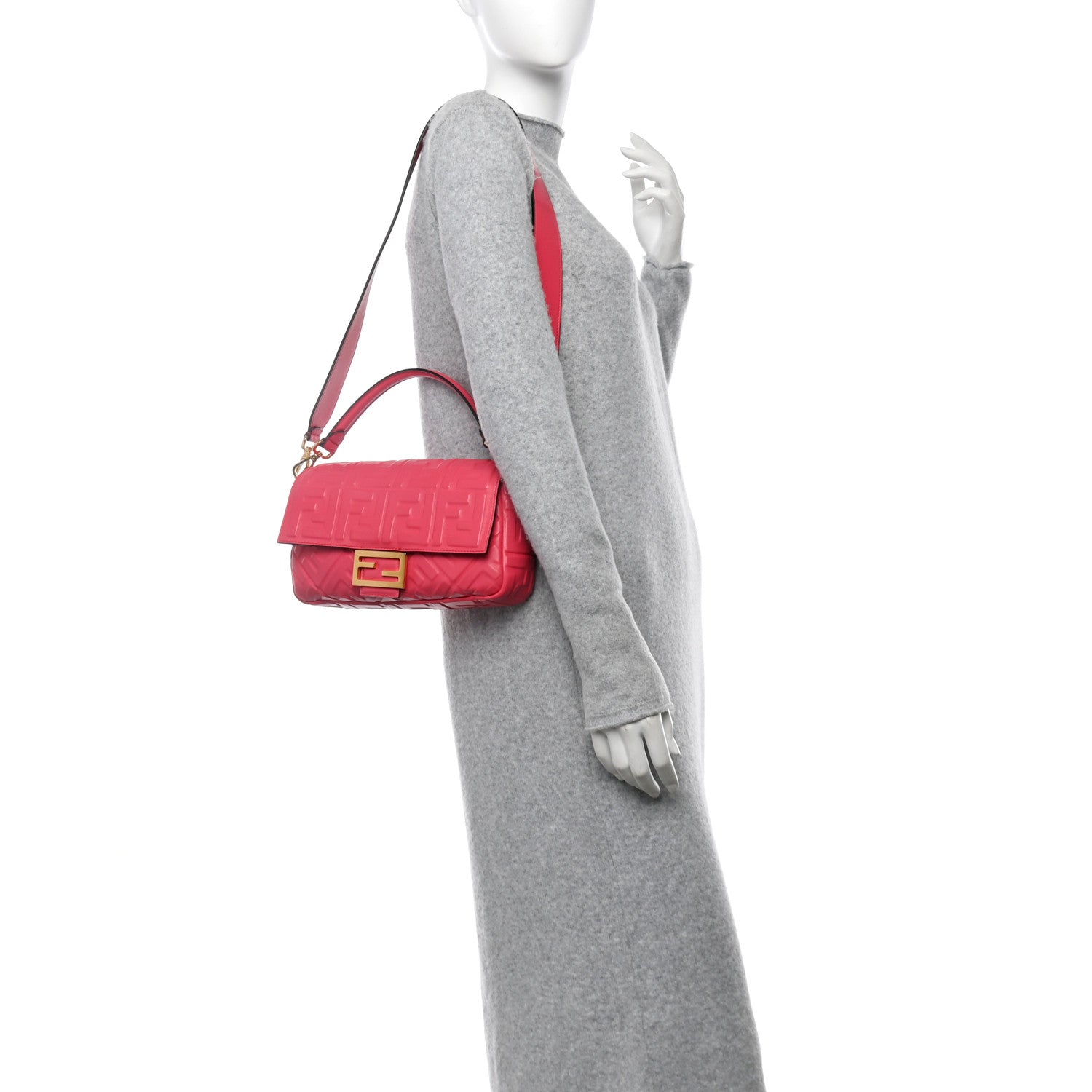 Fendi Nappa FF 1974 Embossed Baguette Lampone 2 of 12