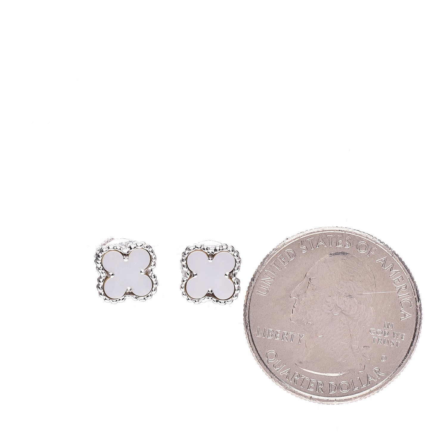 Van Cleef & Arpels 18K White Gold Mother of Pearl Sweet Alhambra Earrings 2 of 6