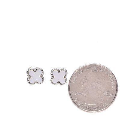 Van Cleef & Arpels 18K White Gold Mother of Pearl Sweet Alhambra Earrings 2 of 6