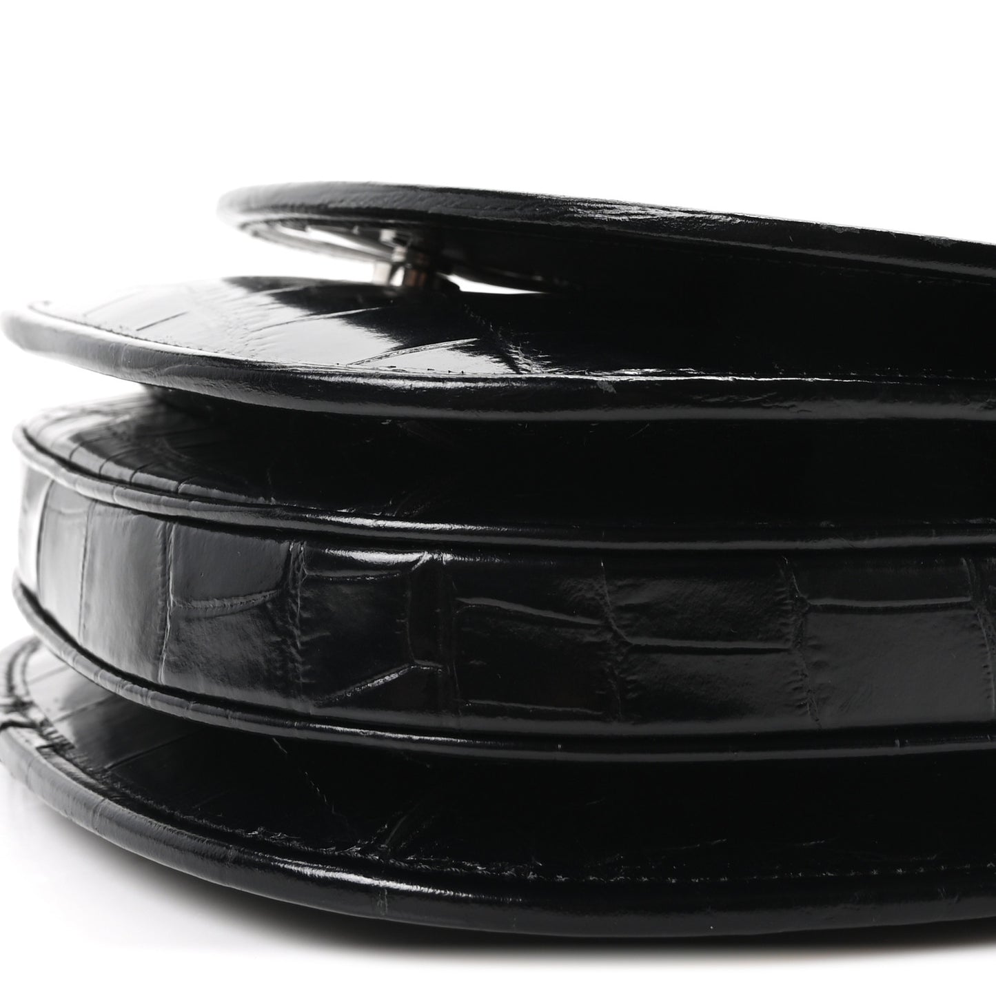 Calfskin Crocodile Embossed Medium Triomphe Besace Black