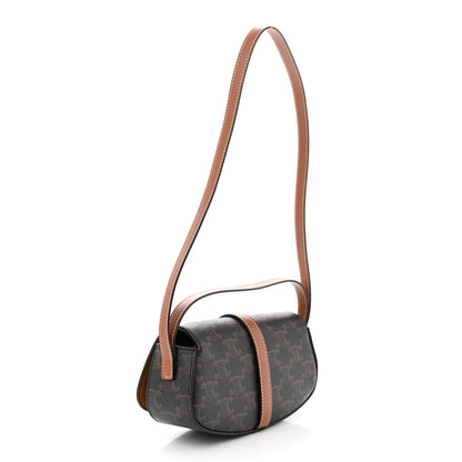 Celine Triomphe Canvas Calfskin Tabou Clutch on Strap Tan 3 of 10