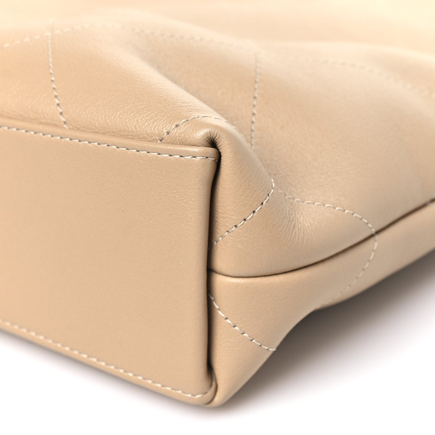 Calfskin Stitched Small Shopping Tote Dark Beige