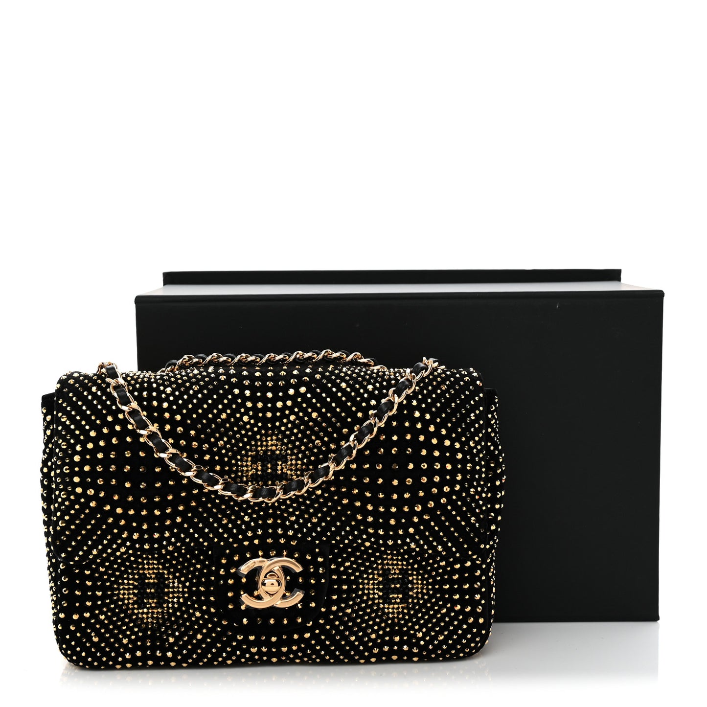 Velvet Strass Evening Flap Bag Black Gold