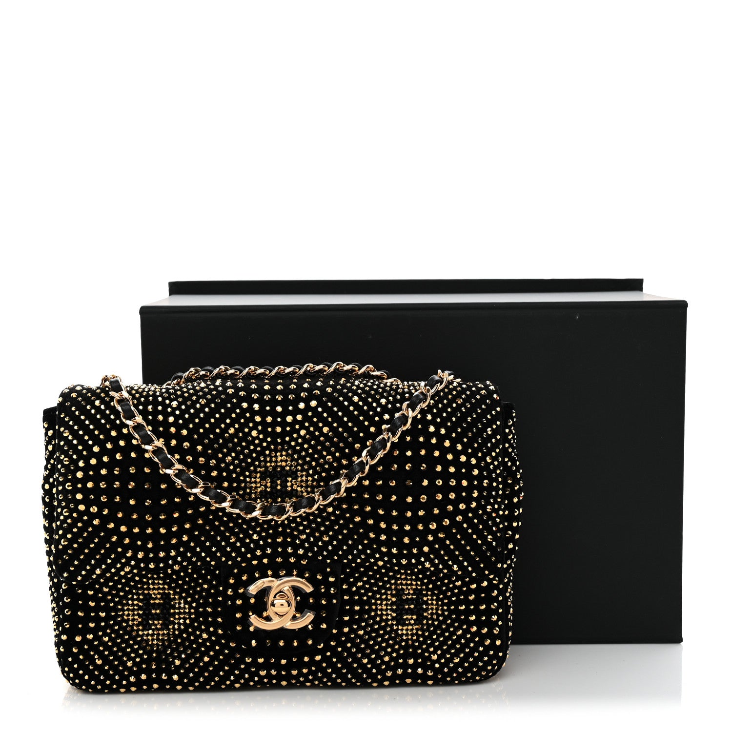 Chanel Velvet Strass Evening Flap Bag Black Gold 11 of 11