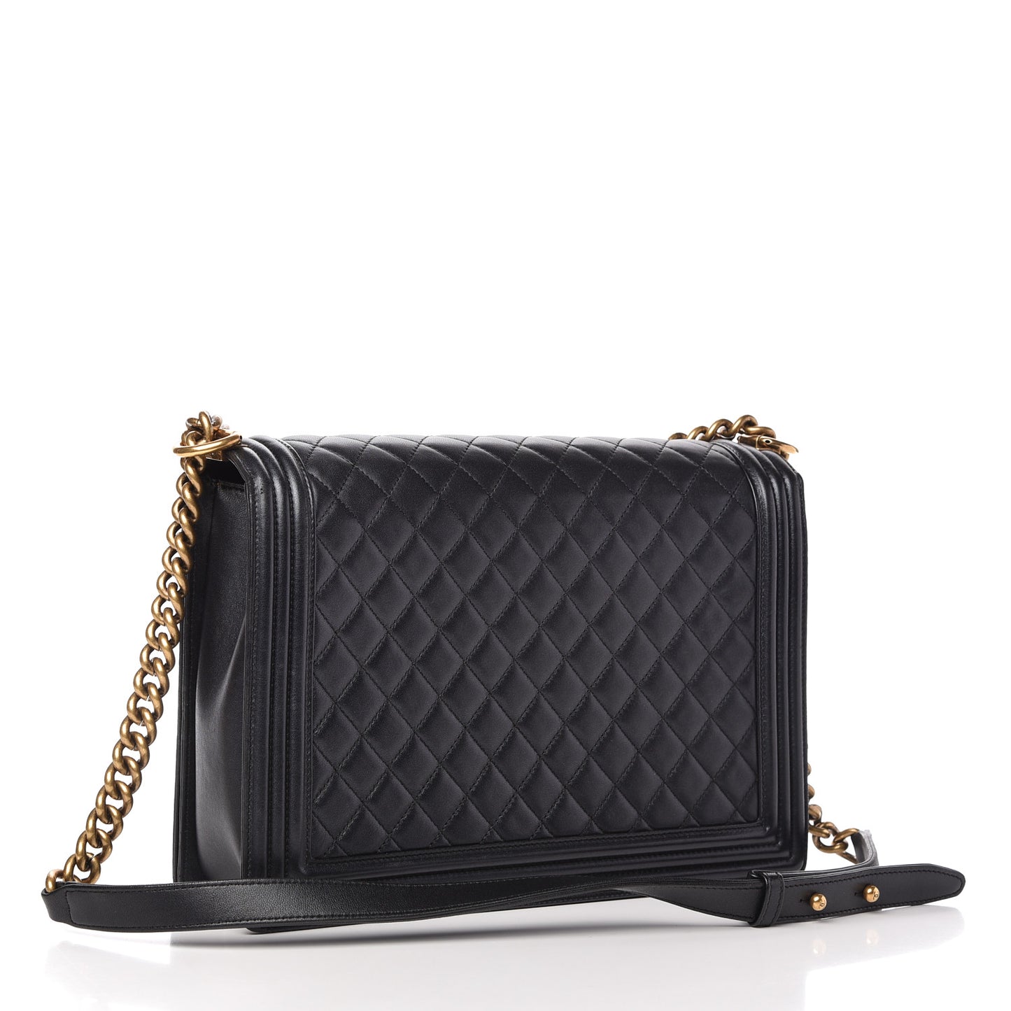 Calfskin Quilted Large Boy Flap Black