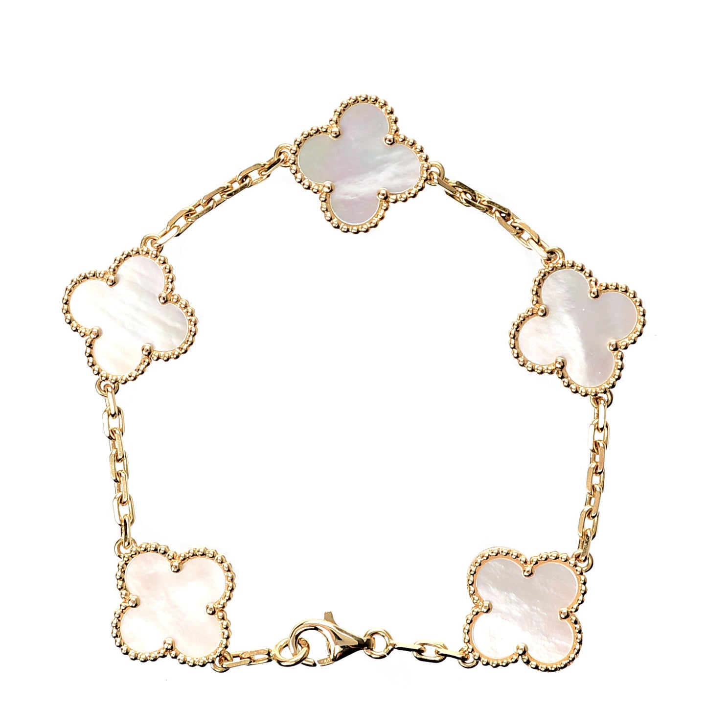 18K Yellow Gold Mother of Pearl 5 Motifs Vintage Alhambra Bracelet