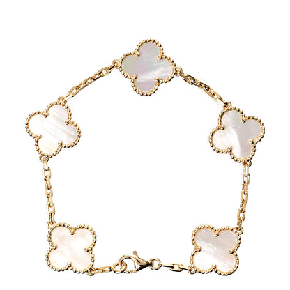 Van Cleef & Arpels 18K Yellow Gold Mother of Pearl 5 Motifs Vintage Alhambra Bracelet 3 of 6