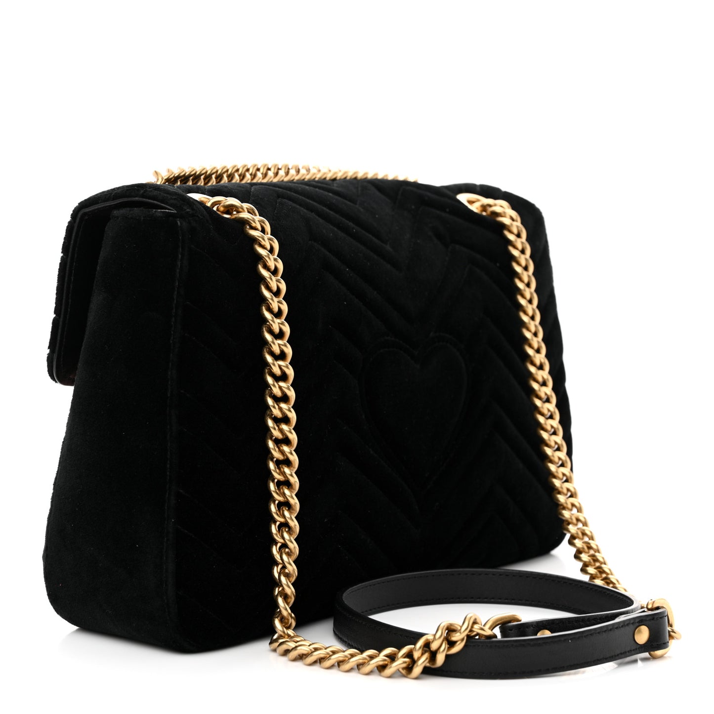 Velvet Matelasse Loved Embroidered Medium GG Marmont Shoulder Bag Black