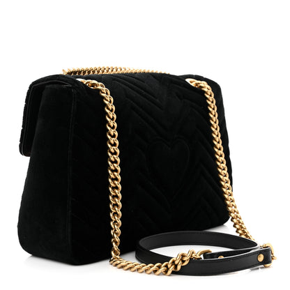 Gucci Velvet Matelasse Loved Embroidered Medium GG Marmont Shoulder Bag Black 3 of 10