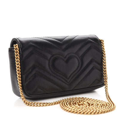 Gucci Calfskin Matelasse Super Mini GG Marmont Shoulder Bag Black 3 of 11