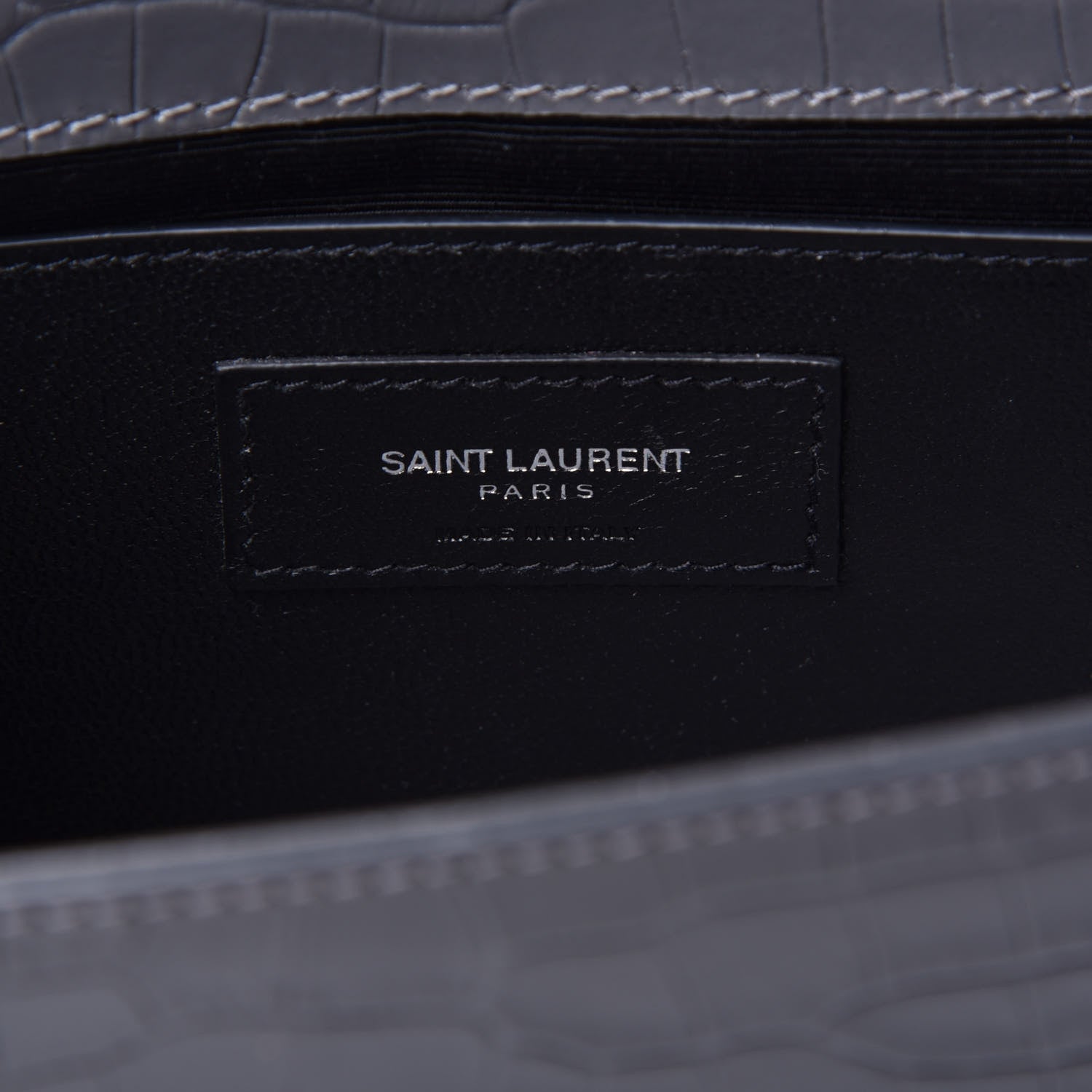Saint Laurent Calfskin Crocodile Embossed Medium Classic Monogram Kate Tassel Satchel Fog 6 of 9