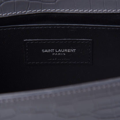 Saint Laurent Calfskin Crocodile Embossed Medium Classic Monogram Kate Tassel Satchel Fog 6 of 9