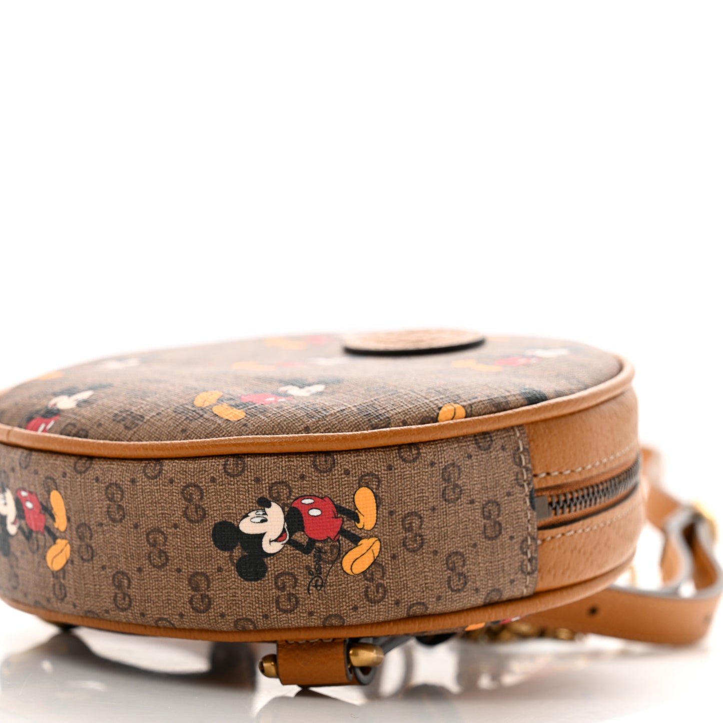 X DISNEY Mini Vintage GG Supreme Monogram Mickey Mouse Round Backpack Beige Vintage Sun Oil