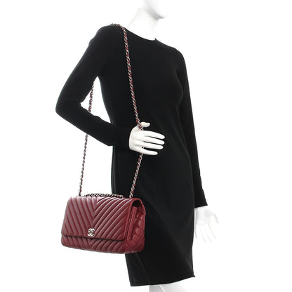 Chanel Lambskin Chevron Quilted Large Surpique Flap Dark Red 2 of 9