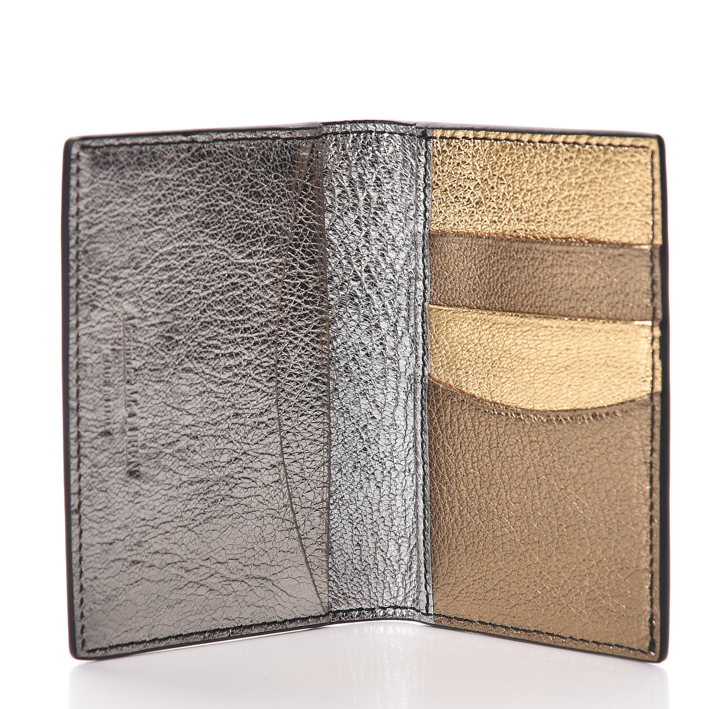 Metallic Calfskin Skull Bi Fold Card Holder Silver