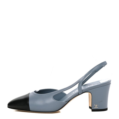 Chanel Lambskin Grosgrain Cap Toe CC Slingback Pumps 39 Black 1 of 9