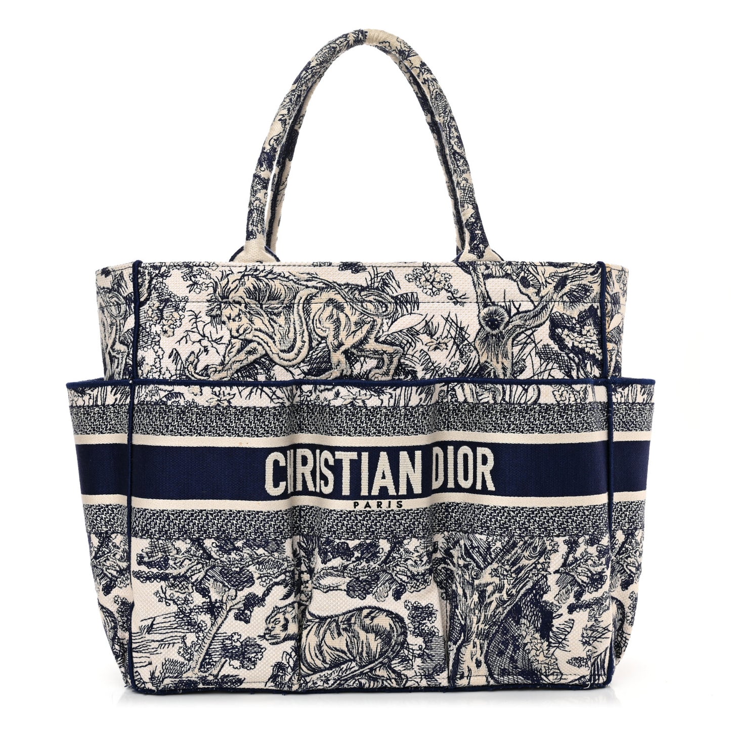 Canvas Embroidered Toile De Jouy Catherine Tote Blue