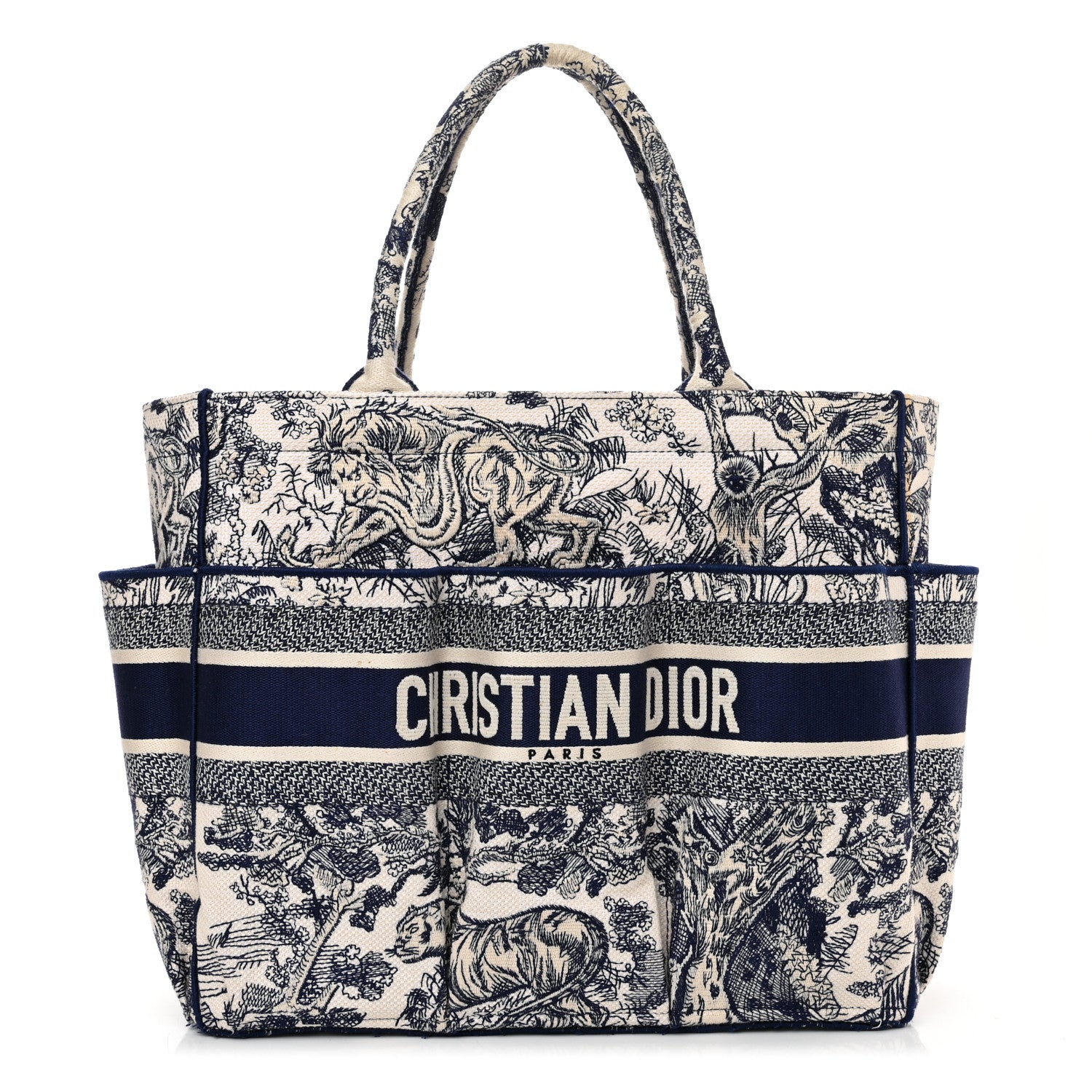 Christian Dior Canvas Embroidered Toile De Jouy Catherine Tote Blue 1 of 12