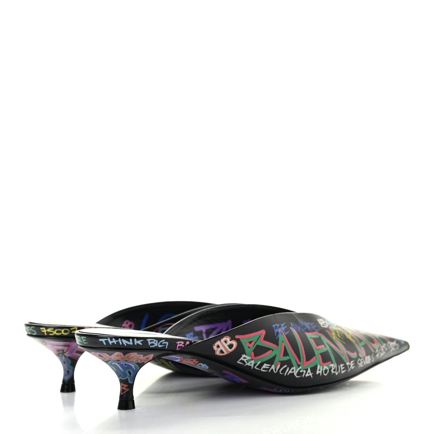 Chevre Classic Graffiti Pointed Toe Knife Mules 39 Black Multicolor