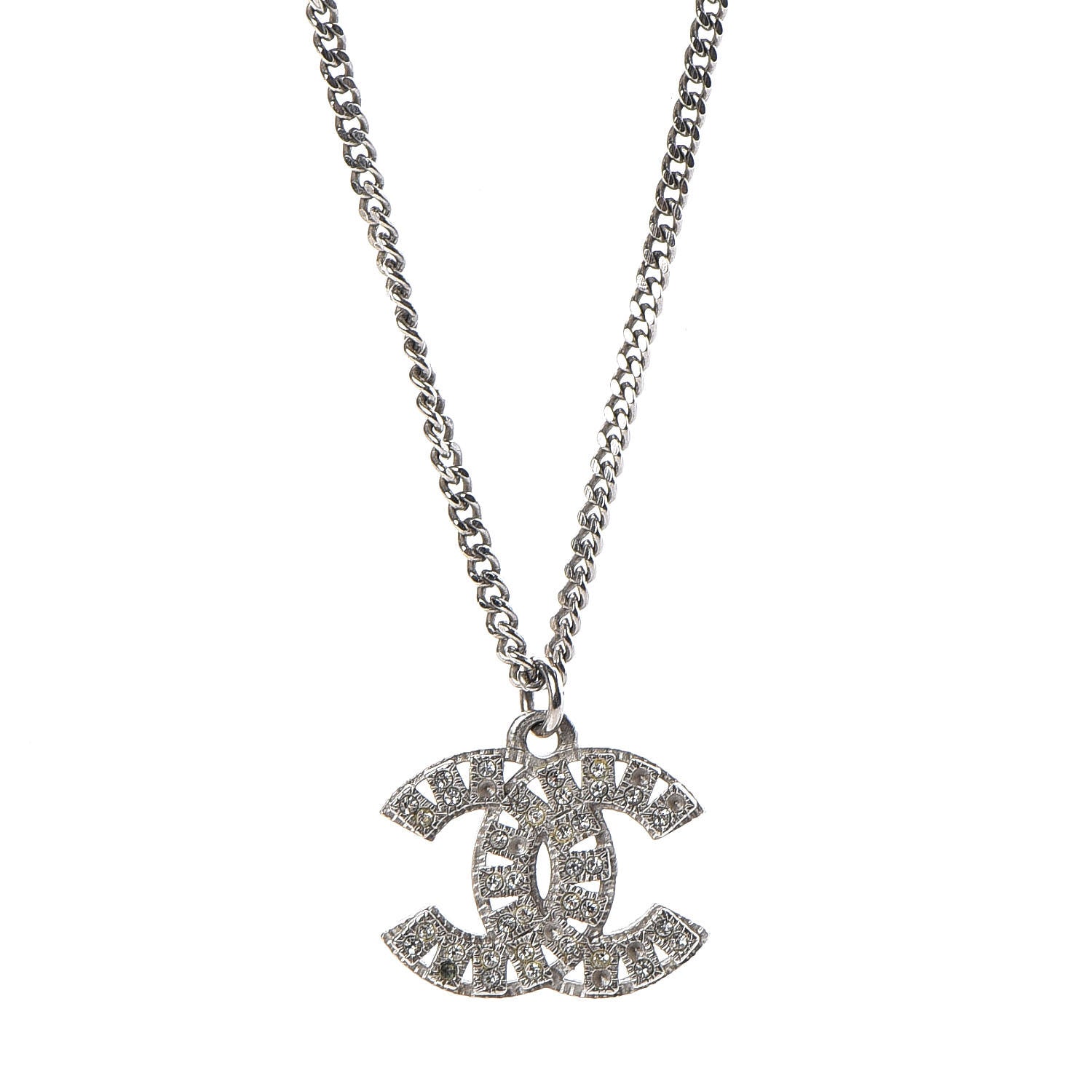 Chanel Crystal Timeless CC Necklace Silver 4 of 9