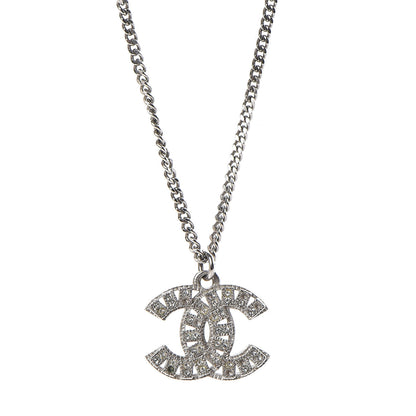 Chanel Crystal Timeless CC Necklace Silver 4 of 9