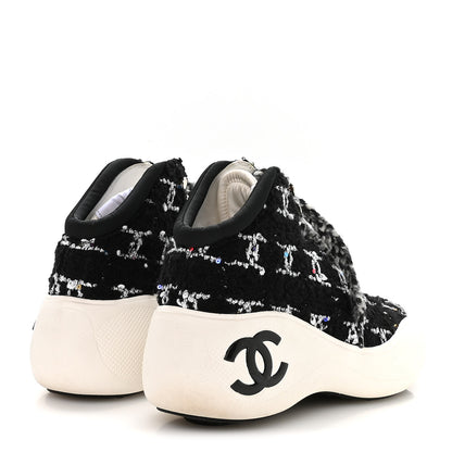 Chanel Tweed Sequins CC Lace Up Ankle Snow Boots 40 Black White 5 of 10