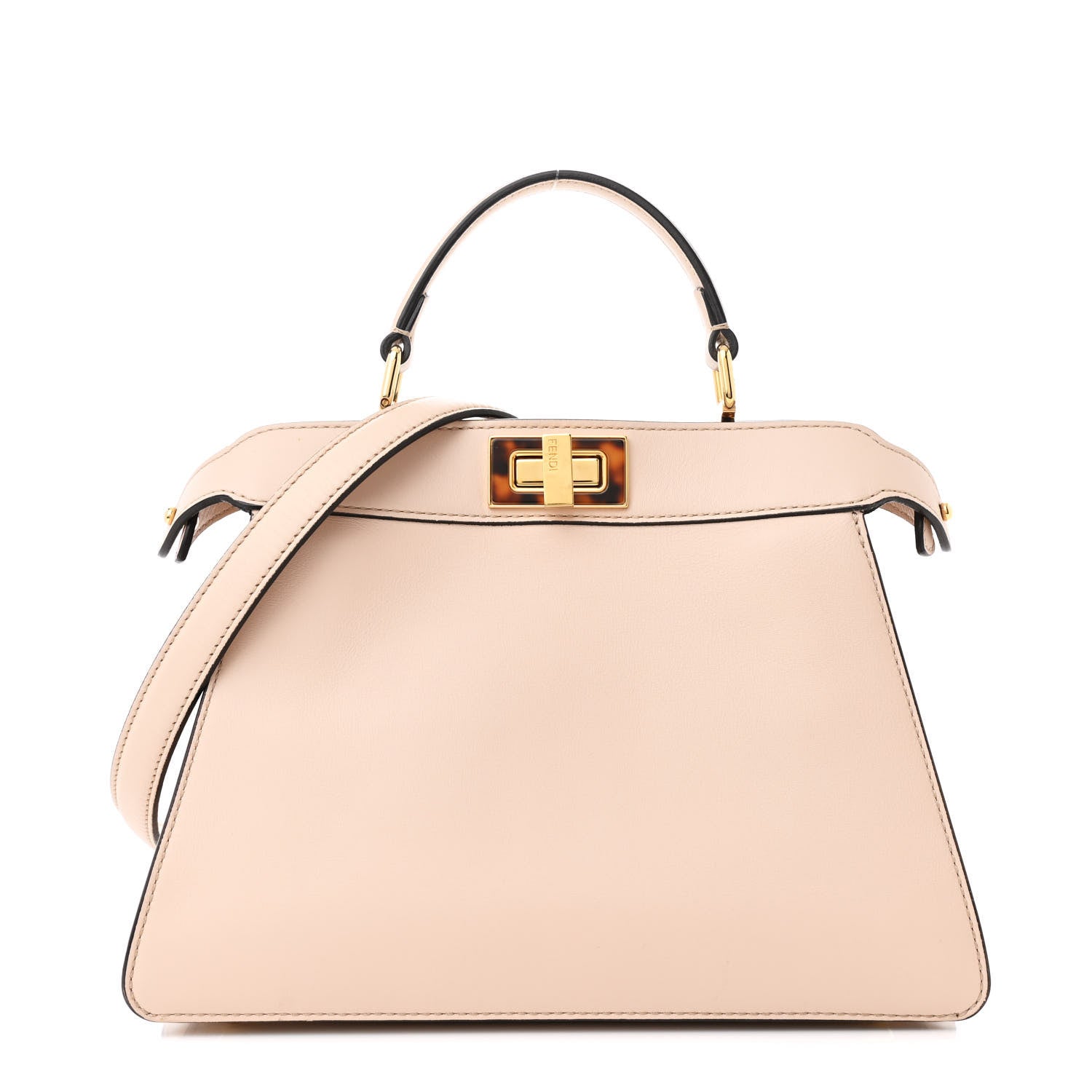 Fendi Vitello Seta Shiny Nappa Plexiglass Small Peekaboo I SEE U Satchel  Poudre 1 of 14