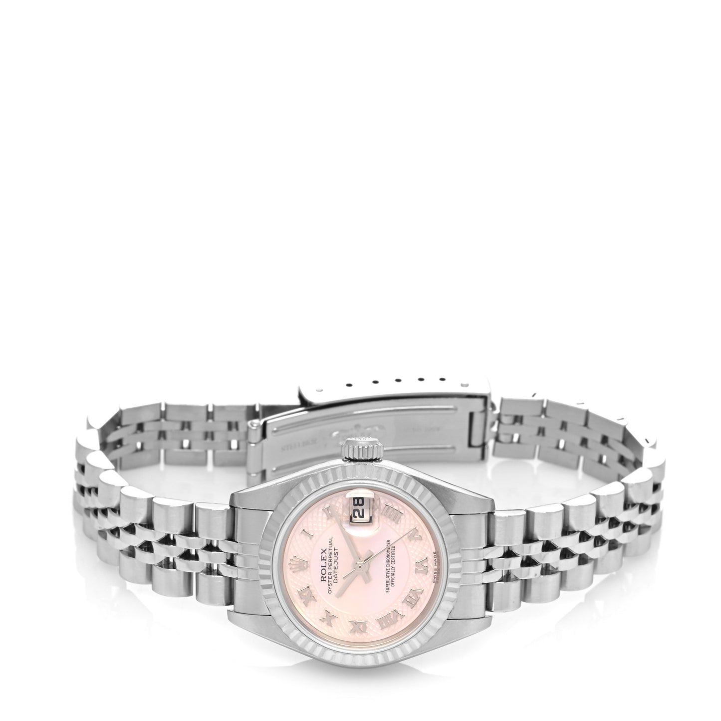 Stainless Steel 18K White Gold Pink Mother of Pearl 26mm Oyster Perpetual Datejust Watch Roman 79174