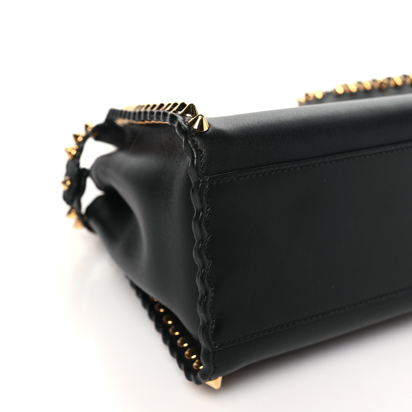 Vitello Seta Shiny Nappa Scalloped Studded Mini Peekaboo Iconic Satchel Black