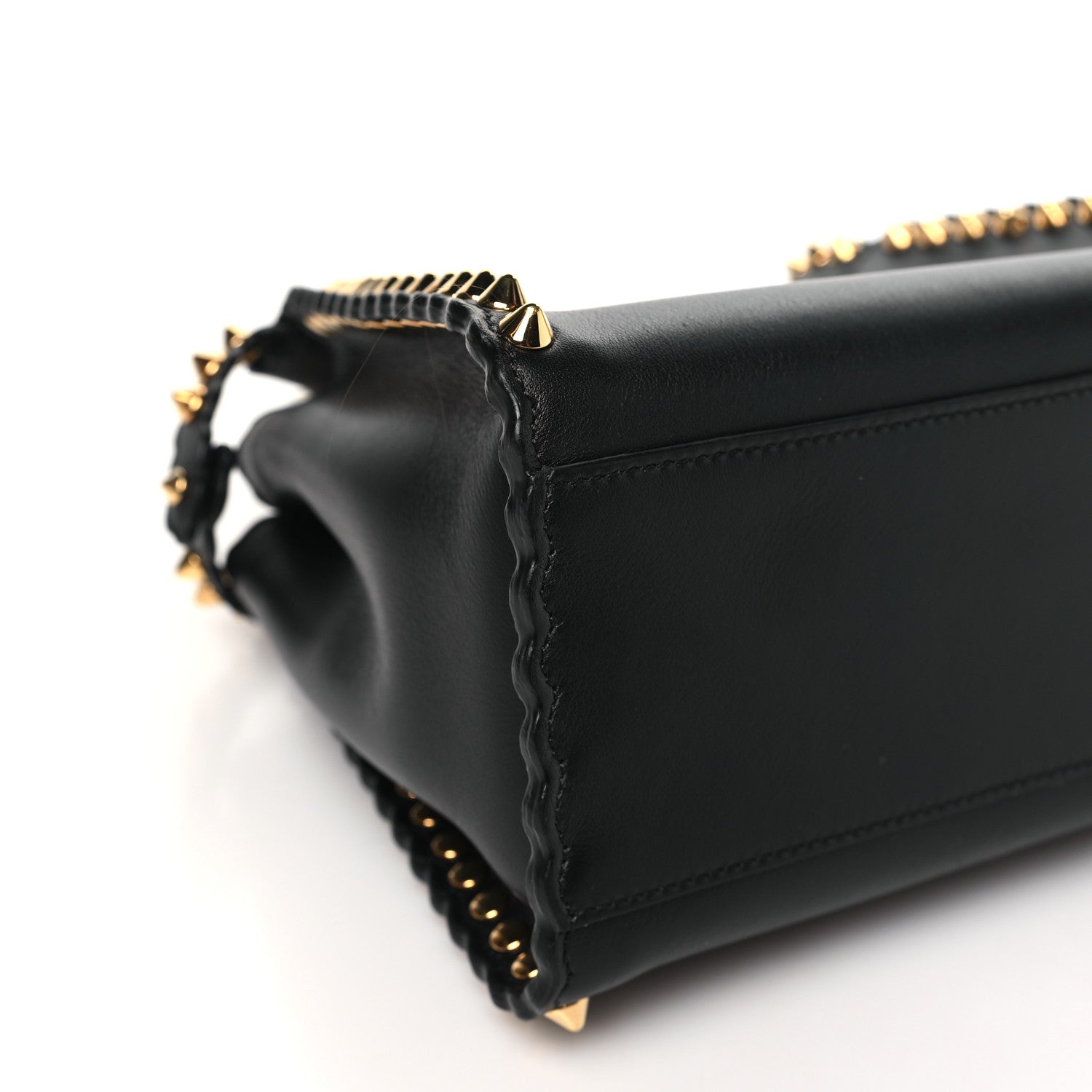 Fendi Vitello Seta Shiny Nappa Scalloped Studded Mini Peekaboo Iconic Satchel Black 10 of 11