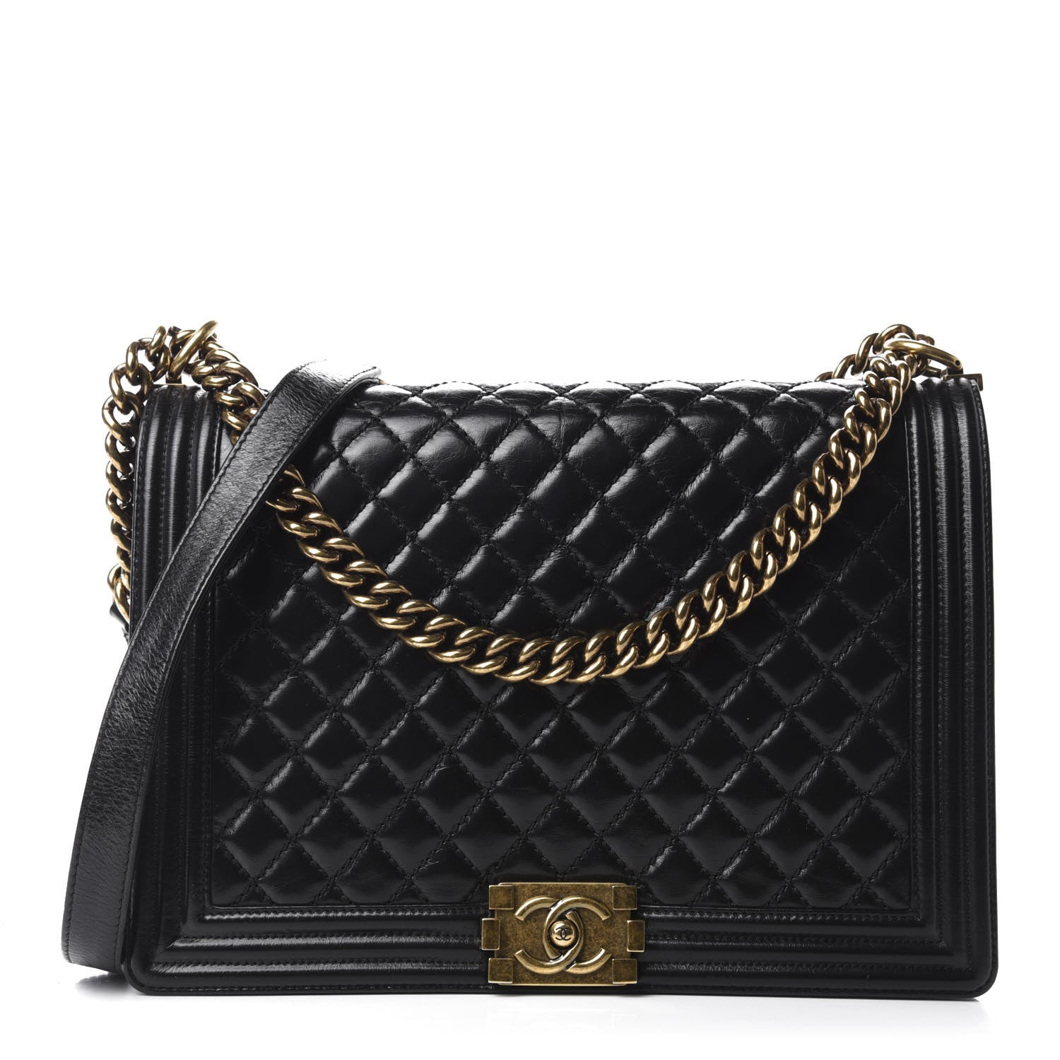 Chanel Glazed Calfskin Quilted Large Boy Flap Black 1 of 12