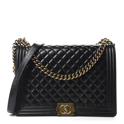 Chanel Glazed Calfskin Quilted Large Boy Flap Black 1 of 12