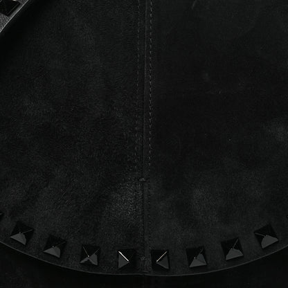 Valentino Garavani Suede Calfskin Rockstud Halfmoon Saddle Bag Black 7 of 9