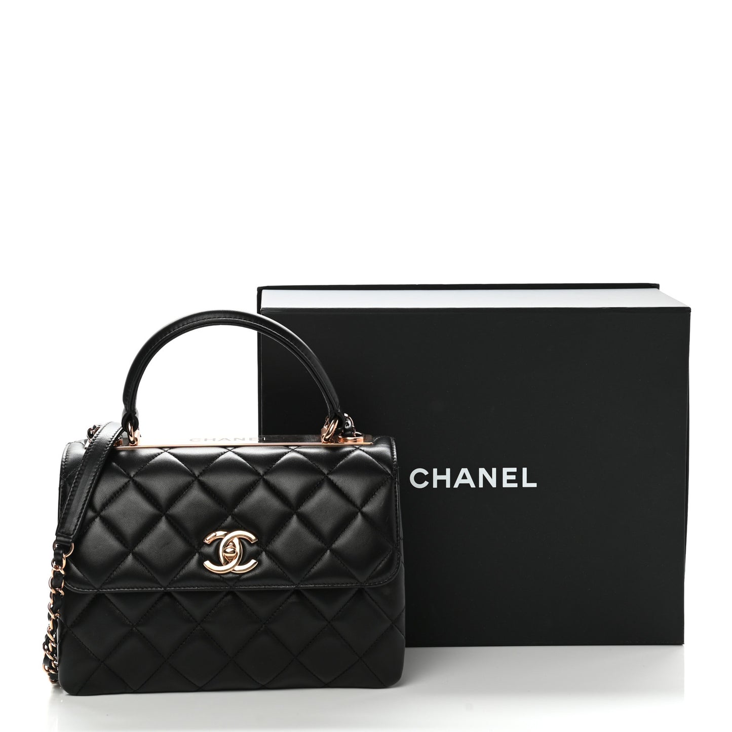 Lambskin Quilted Small Trendy CC Dual Handle Flap Bag Black