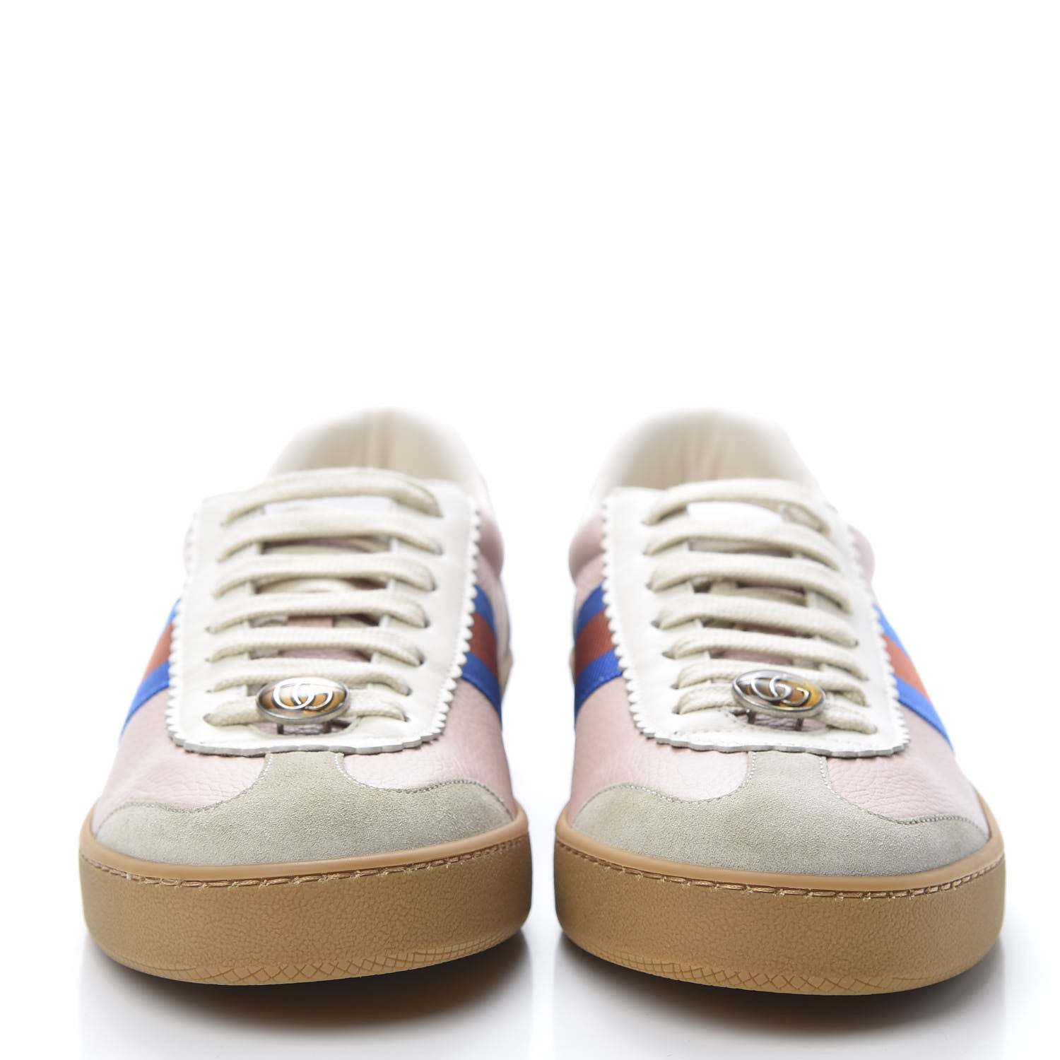 Gucci Calfskin Suede Web Womens G74 Sneakers 40 Oatmeal Soft Rose 2 of 9