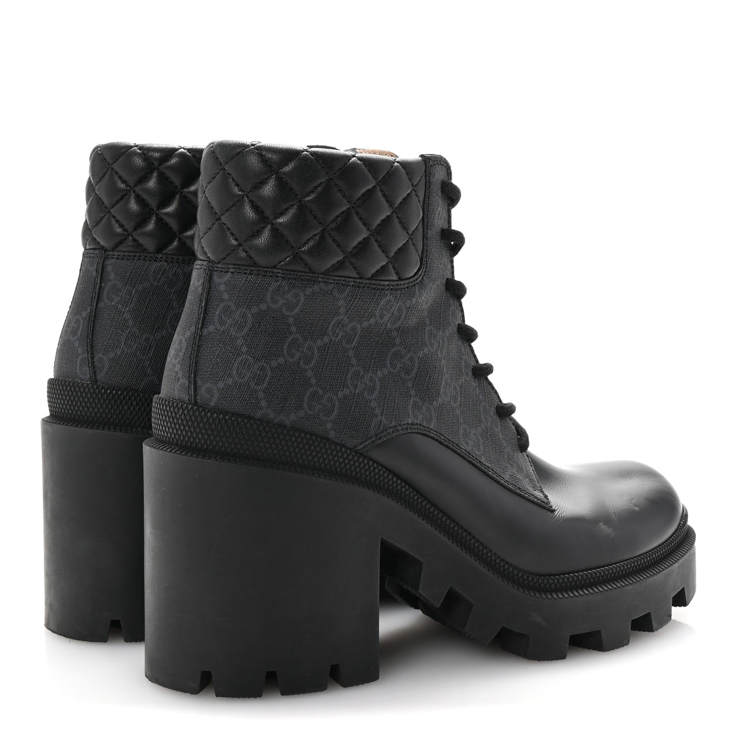 Apollo Calfskin GG Supreme Nappa Samoa Quilted Lace Up Ankle Boots 40 Black