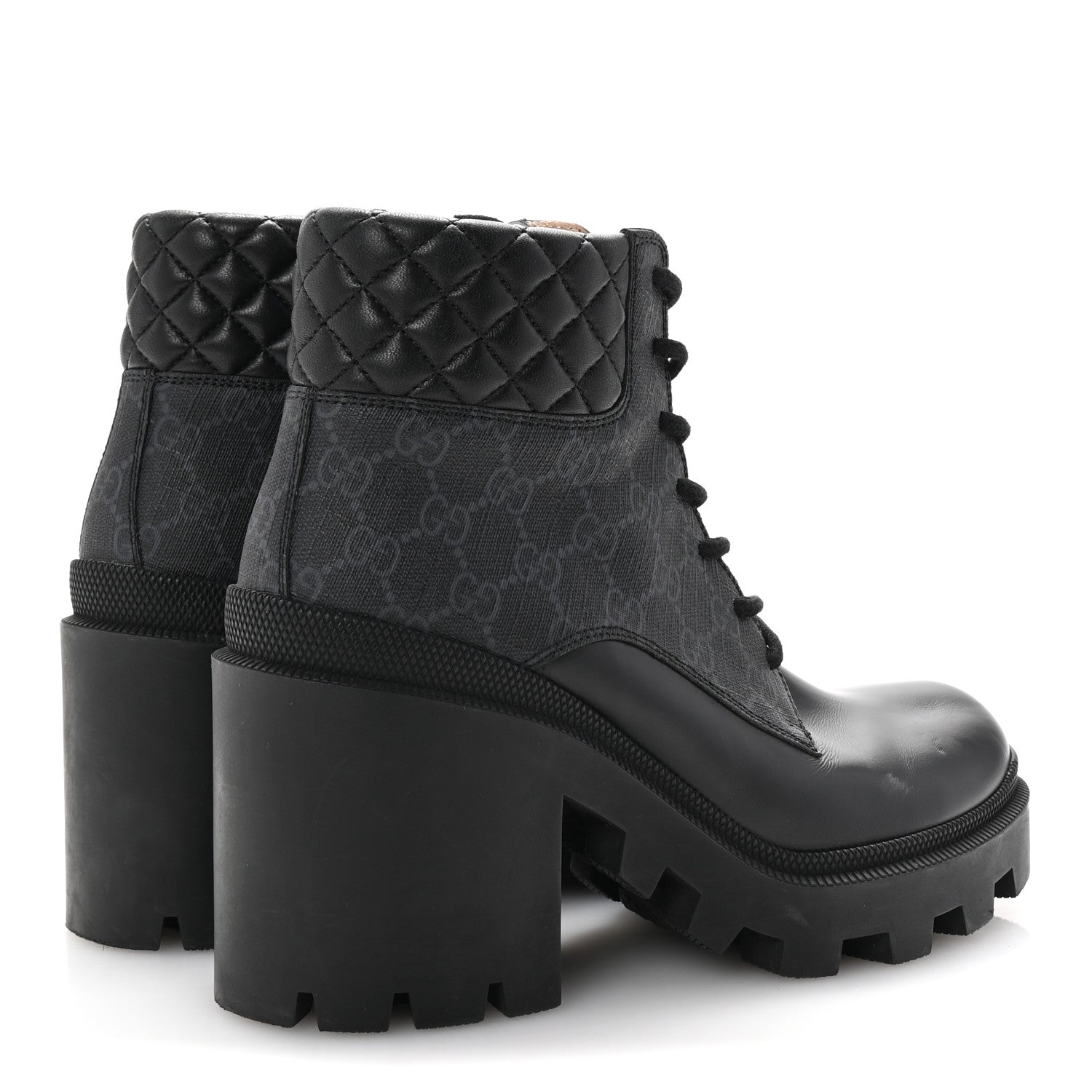 Gucci Apollo Calfskin GG Supreme Nappa Samoa Quilted Lace Up Ankle Boots 40 Black 5 of 9