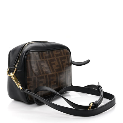 Fendi Glazed Fabric Vitello Century FF 1974 Stamp Patch Mini Camera Case Mogano Panna Black 3 of 9